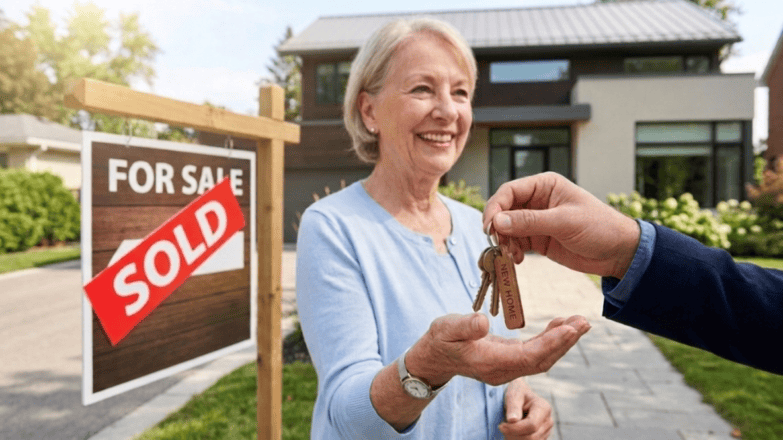 Homeowner receiving keys after selling home quickly